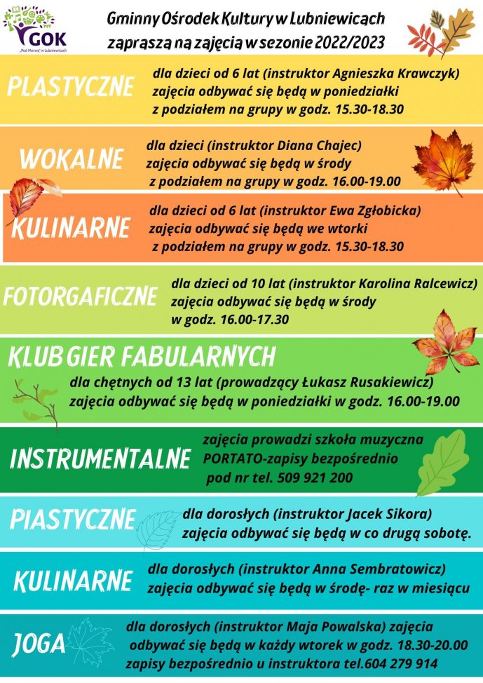 Zajęcia w GOK na rok 2022/2023